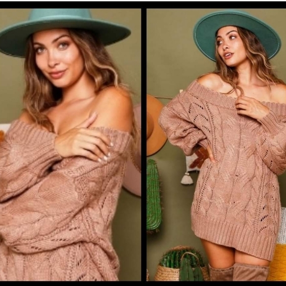 Vici Sweaters - Vici off the shoulder oversized cable knit sweater.